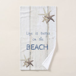 Schattige houtextuur, Starfish, strand Bad Handdoek