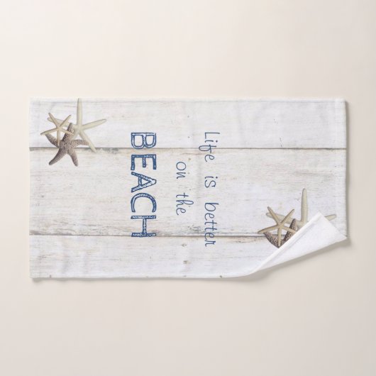 Schattige houtextuur, Starfish, strand Bad Handdoek (Handdoek)