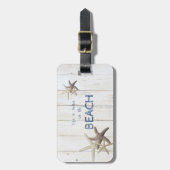 Schattige houtextuur, Starfish, strand Bagagelabel (Voorkant verticaal)