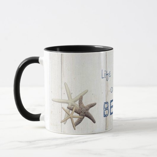 Schattige houtextuur, Starfish, strand Mok (Links)