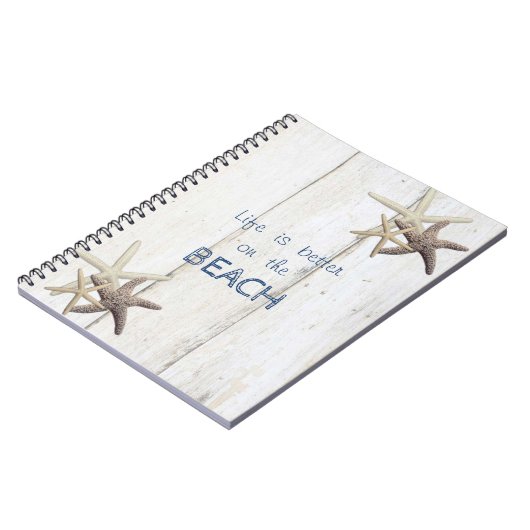 Schattige houtextuur, Starfish, strand Notitieboek (Linkerzijde)