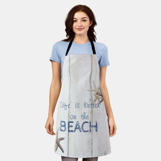 Schattige houtextuur, Starfish, strand Schort (Gedragen)