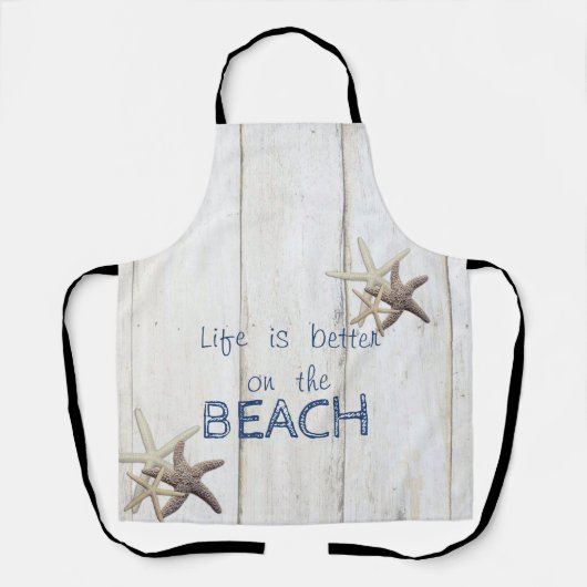 Schattige houtextuur, Starfish, strand Schort (Voorkant)