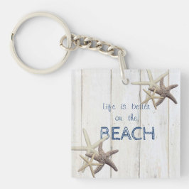 Schattige houtextuur, Starfish, strand Sleutelhanger
