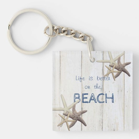 Schattige houtextuur, Starfish, strand Sleutelhanger (voorkant)