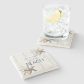 Schattige houtextuur, Starfish, strand Stenen Onderzetter (Zijkant)