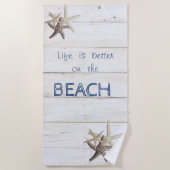 Schattige houtextuur, Starfish, strand Strandlaken (Voorkant)