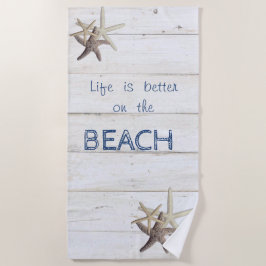 Schattige houtextuur, Starfish, strand Strandlaken