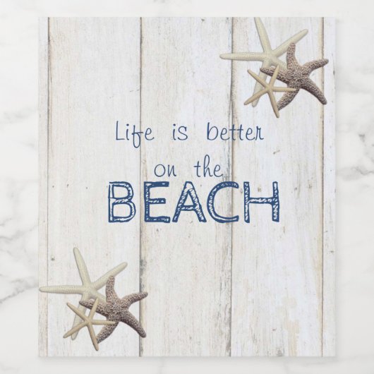 Schattige houtextuur, Starfish Wijn Etiket (Enkel label)