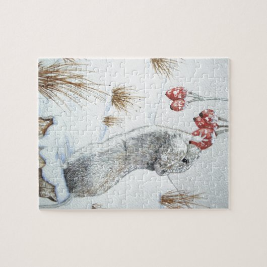 schattige houthaaien wintersneeuwscène in wild legpuzzel (Horizontaal)