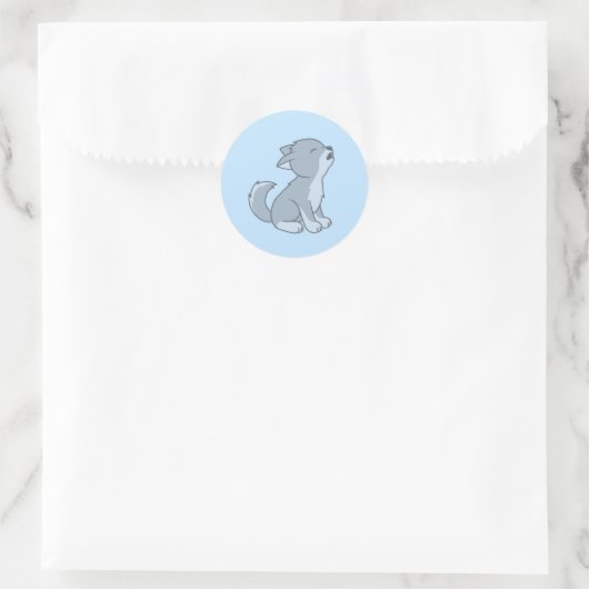 Schattige Howling Wolf Pup Blauw Ronde Sticker (Tas)