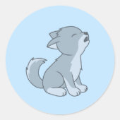 Schattige Howling Wolf Pup Blauw Ronde Sticker (Voorkant)