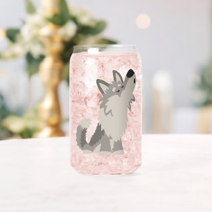 Schattige Huilende Cartoon Wolf Blikvorm Glas