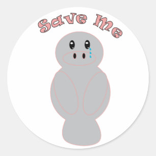 Schattige huilende lamantijn red me oceaanbescherm ronde sticker