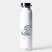 Schattige Huilende Wolf Puppy Aangepaste Naam Waterfles (Voorkant)