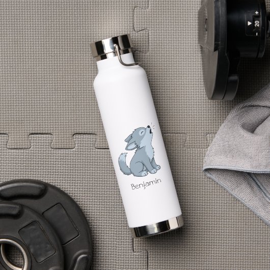 Schattige Huilende Wolf Puppy Aangepaste Naam Waterfles (Sportschool (Gedraaid) )