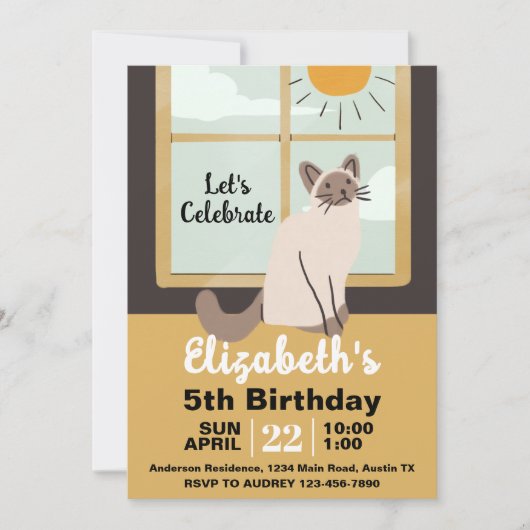 Schattige huis kat verjaardagsfeestje kaart (Voorkant)