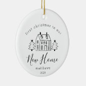 Schattige Huis Kerstbomen Nieuwe Home Naam Zwart Keramisch Ornament (Rechts)