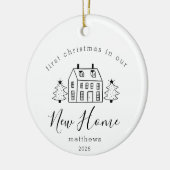 Schattige Huis Kerstbomen Nieuwe Home Naam Zwart Keramisch Ornament (Links)