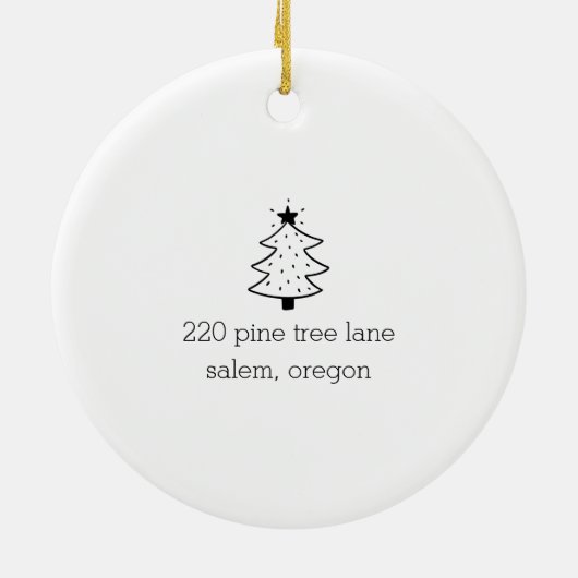 Schattige Huis Kerstbomen Nieuwe Home Naam Zwart Keramisch Ornament (Achterkant)