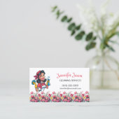 Schattige Huis Schoonmaak Bloemen Maid Service Bus Visitekaartje (Staand voorkant)