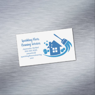Schattige Huis Schoonmaak Maid Services Blue Broom Magnetisch Visitekaartje