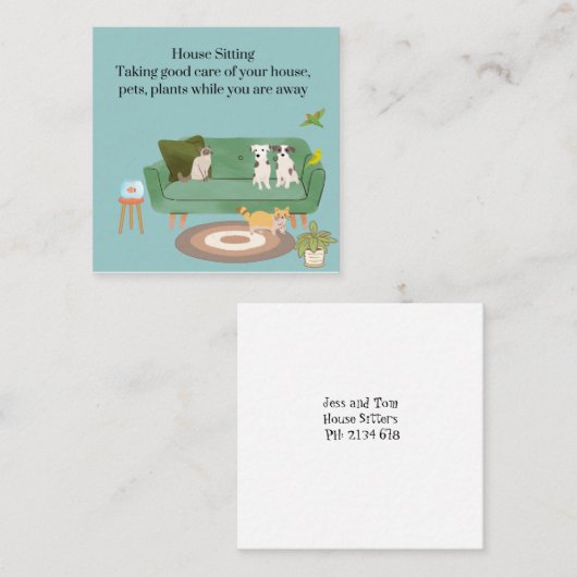 Schattige Huisdier en Huis Zittend Visitekaartje (Voorkant / Achterkant)