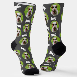 Schattige Huisdier Foto & Poot Prints Bone Black D Sokken