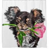 Schattige Huisdier Hond met Roos Douchegordijn  (Voorkant)