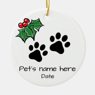 Schattige huisdier Kerstkat / Hondenpootafdrukken Keramisch Ornament
