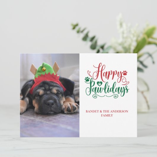 Schattige huisdier Kerstmis Gelukkige Pawlidays-fo Feestdagenkaart (Staand voorkant)