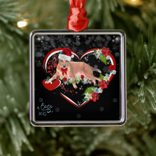 Schattige huisdier naam en datum Kerstmis Metalen Ornament