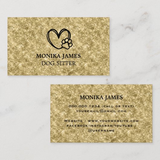 Schattige Huisdier Zittend Hart Hond Paws Logo Gou Visitekaartje (Voorkant / Achterkant)