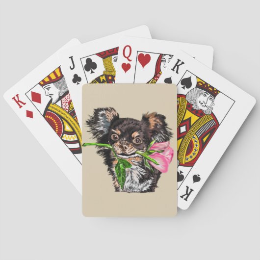 Schattige huisdierhond met rozen speelkaarten (Achterkant)