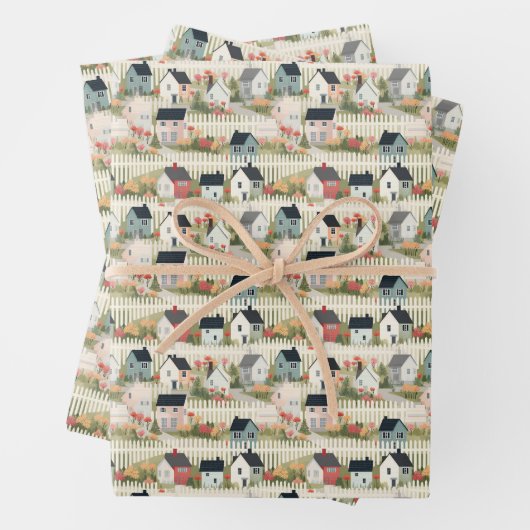 Schattige huisje kern betegeld Housewarming party Inpakpapier Vel (In situ)