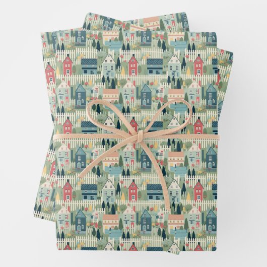 Schattige huisje kern betegelde housewarming party inpakpapier vel (In situ)