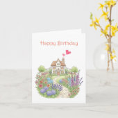 Schattige huisje met bloementuin Verjaardag Kaart (Gele Bloem)