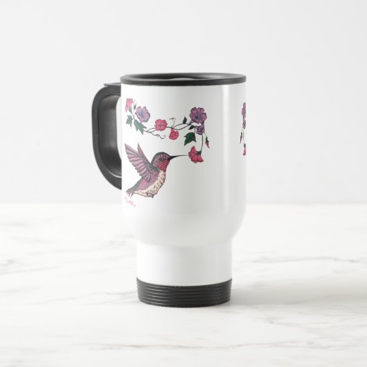 Schattige Hummingbird and Flowers Travel Mug Reisbeker (Voorkant links)