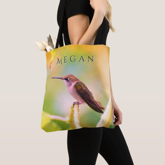 Schattige Hummingbird Custom Jouw naam Tote Bag (Dichtbij)