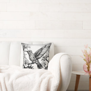 Schattige Hummingbird Zwart & Wit Designer Kussen