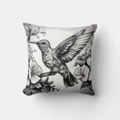 Schattige Hummingbird Zwart & Wit Designer Kussen (Voorkant)