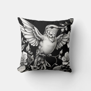 Schattige Hummingbird Zwart & Wit Designer Kussen