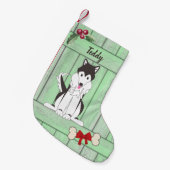 Schattige Husky Boy Dog Groen Houten Omheining Mon Kleine Kerstsok (Voorkant (Hangend))