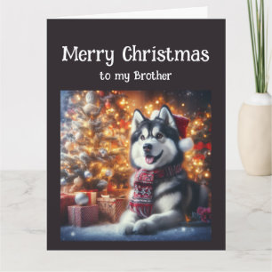 Schattige Husky Dog Pet in Kerstbroeder Kaart