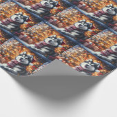 Schattige Husky Dog Pet in Kerstmis Scene Cadeaupapier (Hoek)
