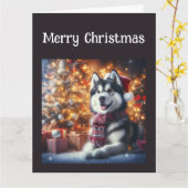 Schattige Husky Dog Pet in Kerstwensen Kaart (Gele Bloem)