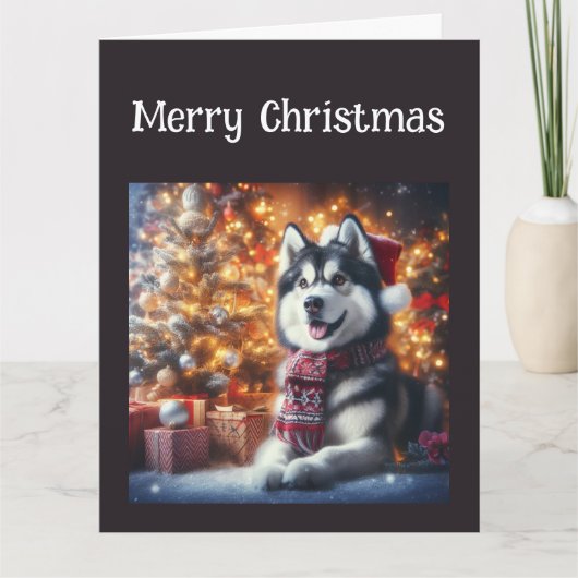 Schattige Husky Dog Pet in Kerstwensen Kaart (Voorkant)
