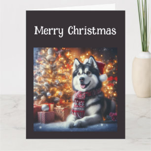 Schattige Husky Dog Pet in Kerstwensen Kaart