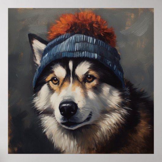 Schattige husky dragen schattig winter pet poster (Voorkant)