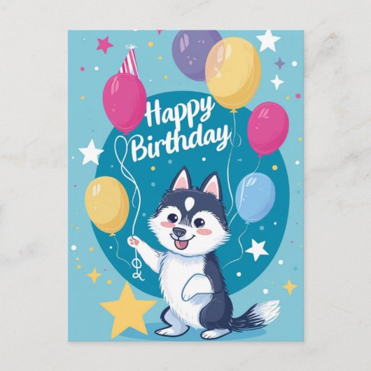 Schattige Husky Gefeliciteerd  Briefkaart (Voorkant)